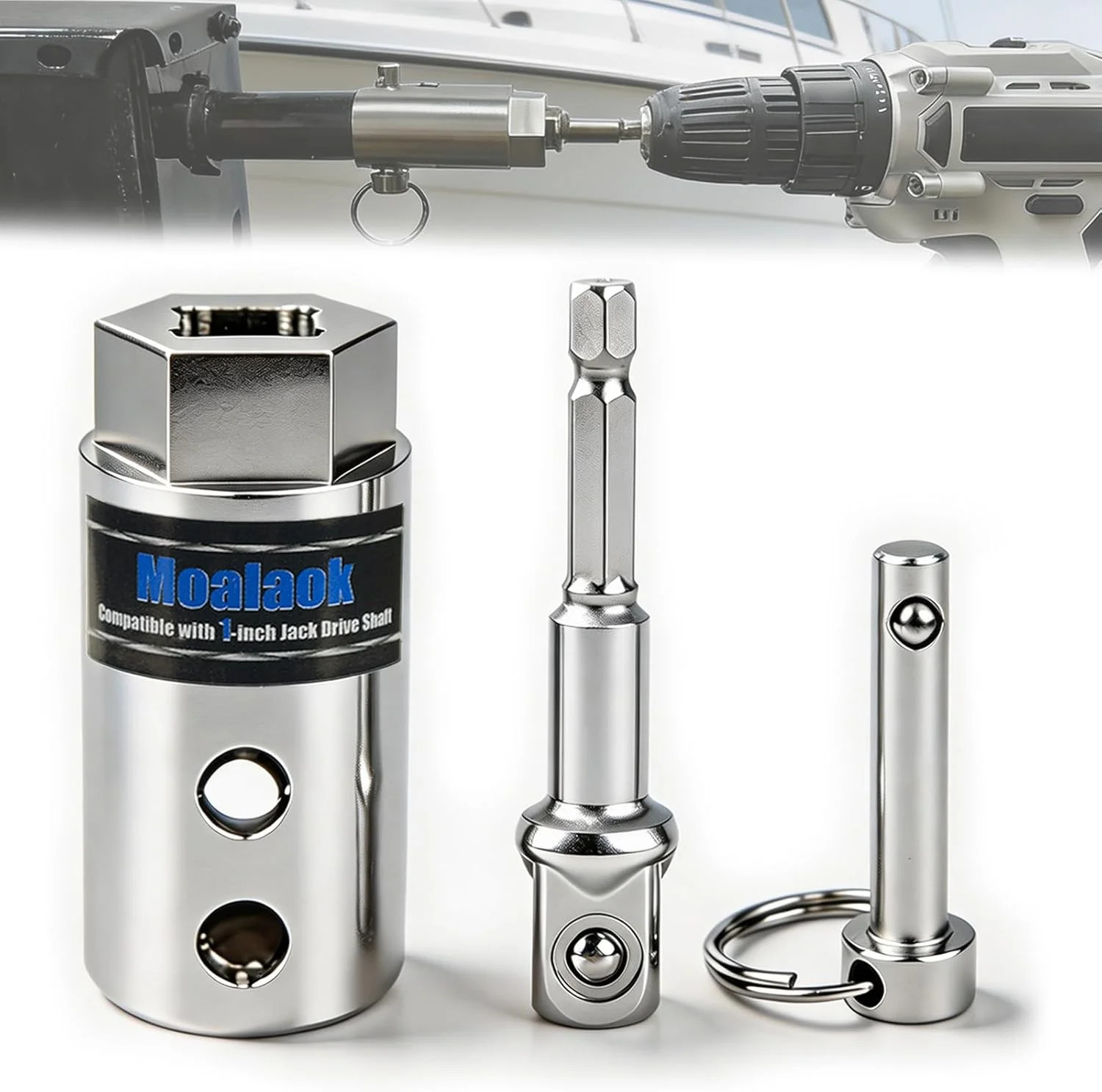 Trailer Jack Drill Adapter Compatible with 1 Inch Drive Shaft Full Stainless Ste