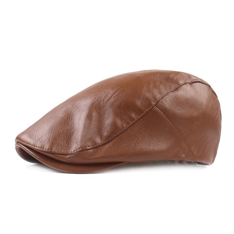 Brown Mens Faux Leather Newsboy Ivy Flat Cap Driver Hat Vintage Golf Cabby Style