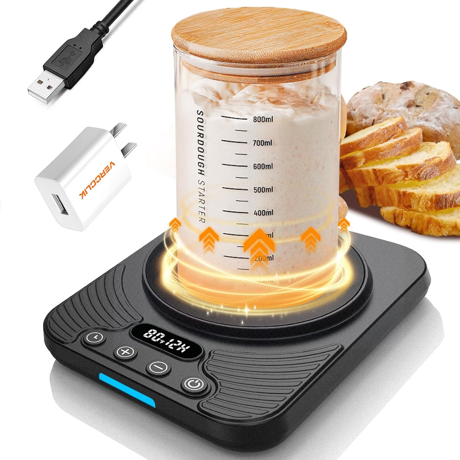Sourdough Starter Warmer Mat, Temperature Control 70-110°F, Accurate to 1°F, USB