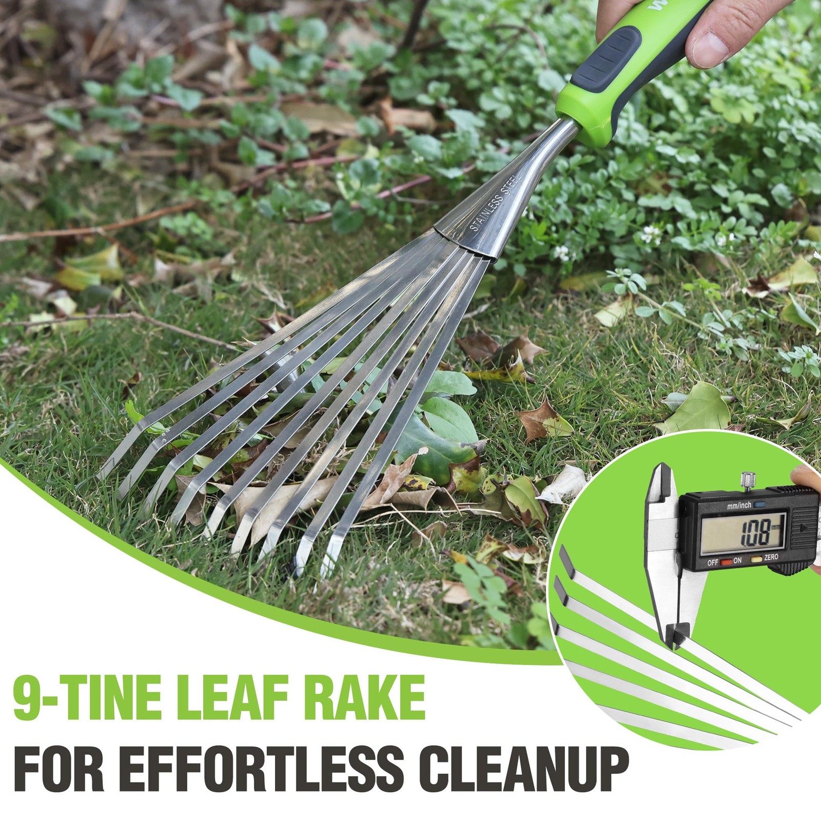 WORKPRO 16" Hand Rake, Garden Rake with Soft Handle Green/Black