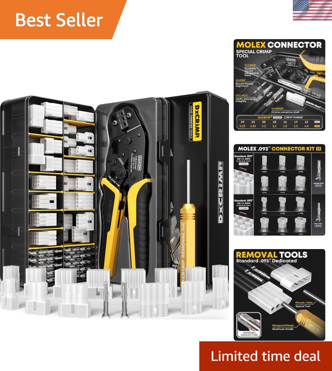 .093" Crimping Tool Kit with Pin Extractor – Durable & Ergonomic Design