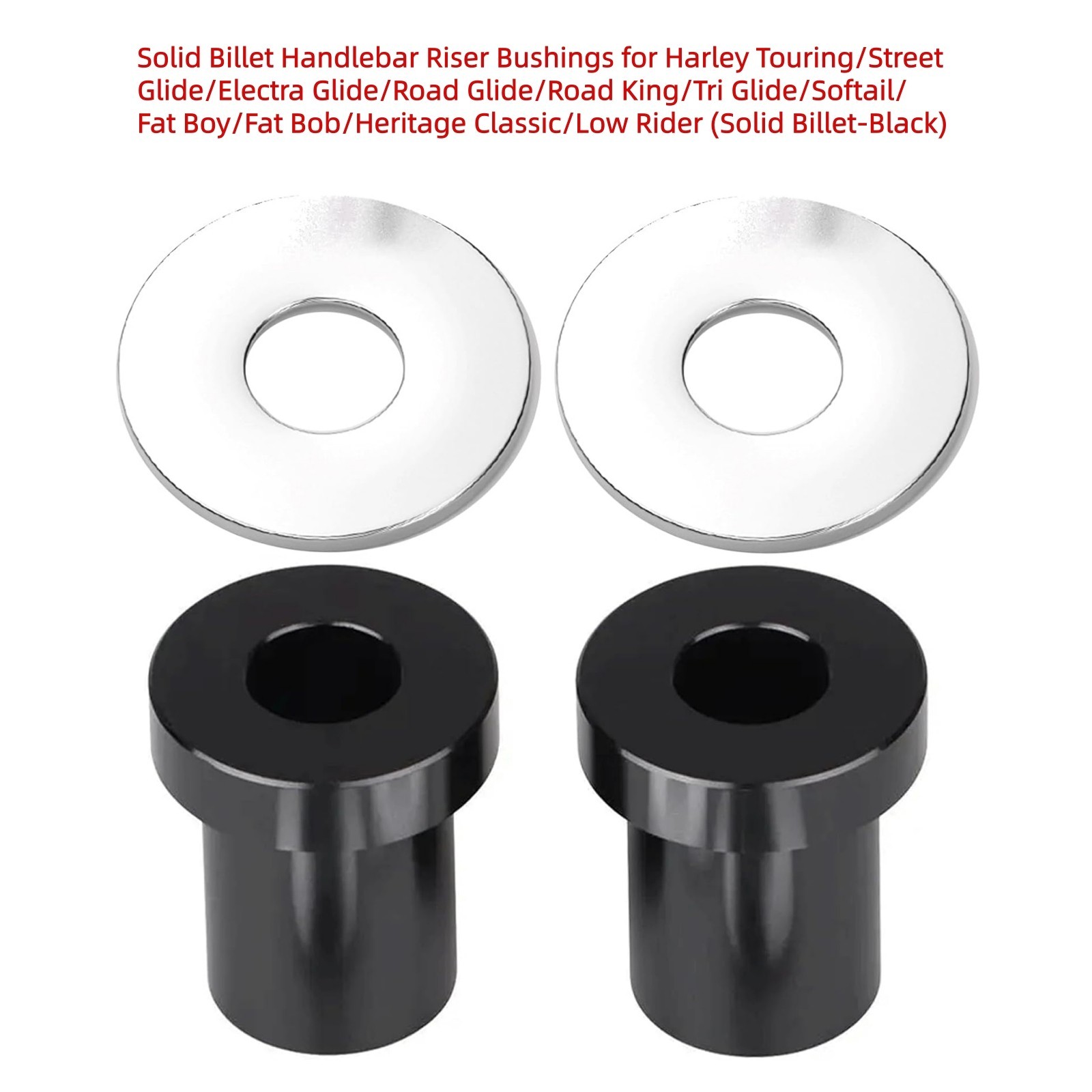 Solid Billet Handlebar Riser Bushings for Harley Touring, Solid Billet-Black