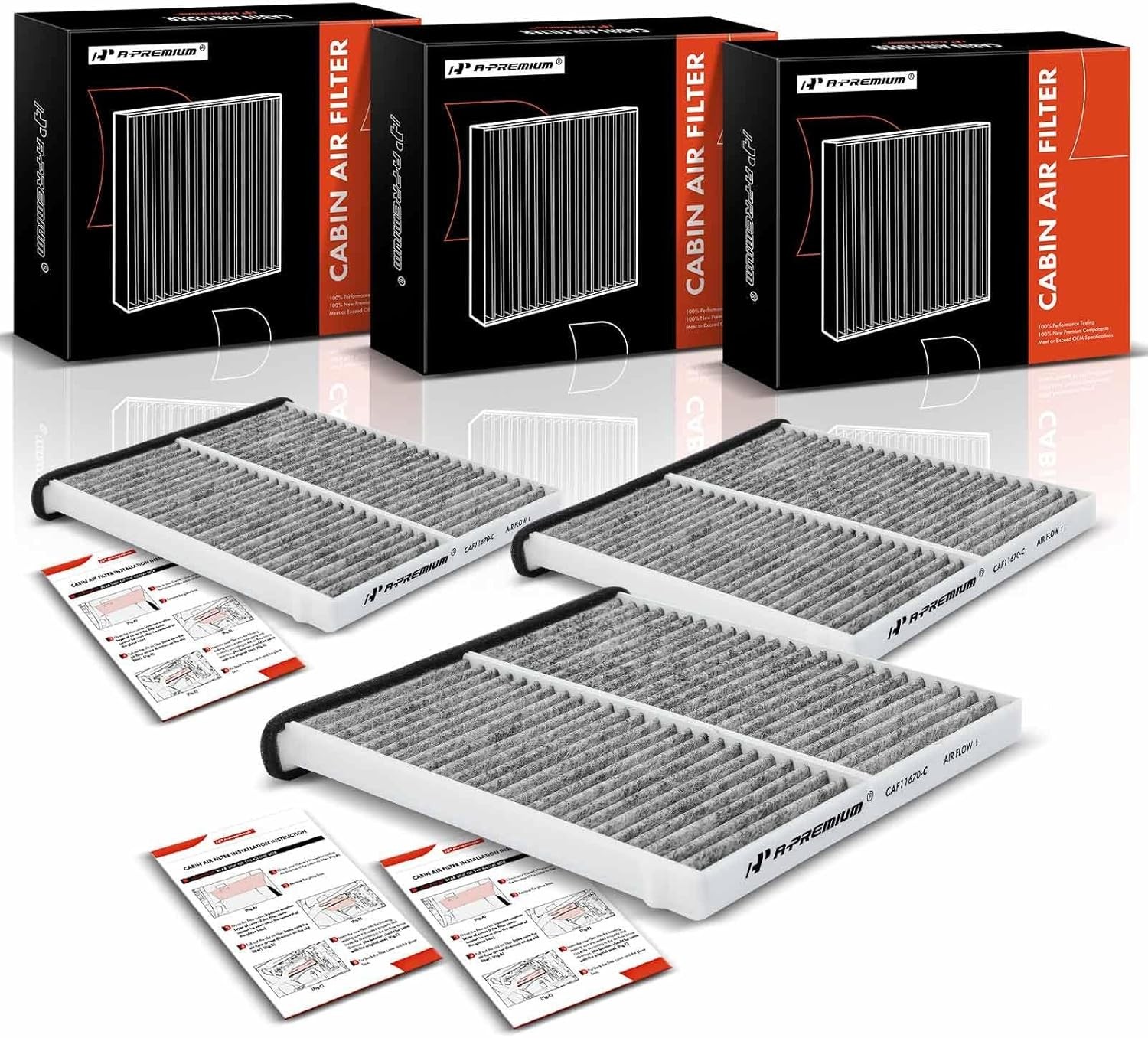 3-PC Cabin Air Filter with Activated Carbon Compatible with Mazda Vehicles -