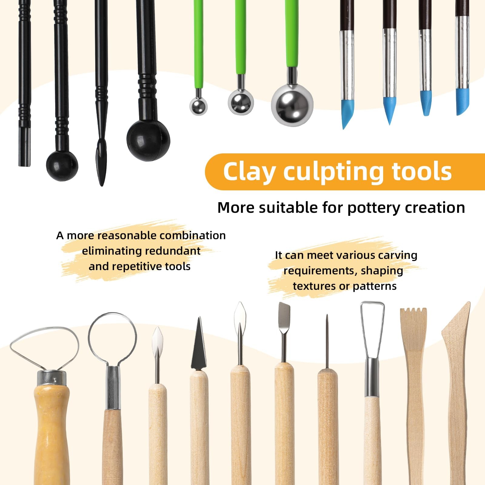 38 Pcs Pottery Tools & Dry Clay Tools Kit – Modeling Tools Set for Carving, S...