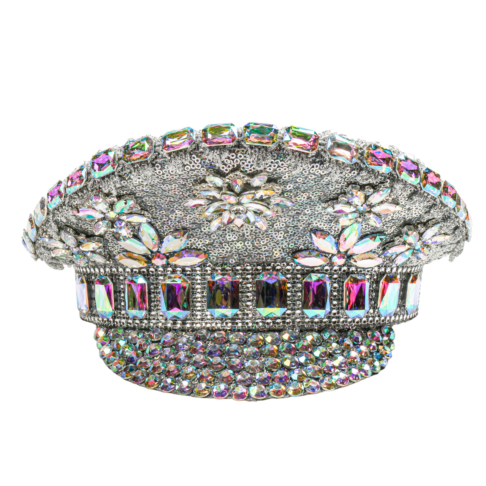Silver Steampunk Captain Hat with Rhinestones for Burning Man