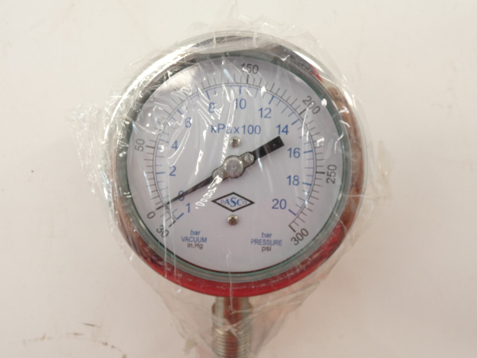 4" Dasco Pressure Gauge, -30HgVac-0-300PSI, Stainless Steel 4", 1/2" NPT Bott...