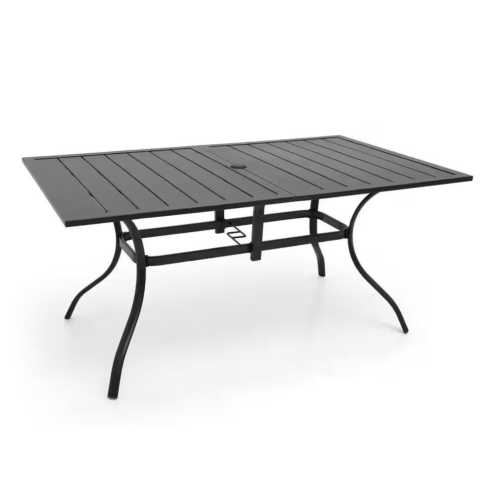 Black Metal Outdoor Dining Table with Umbrella Hole