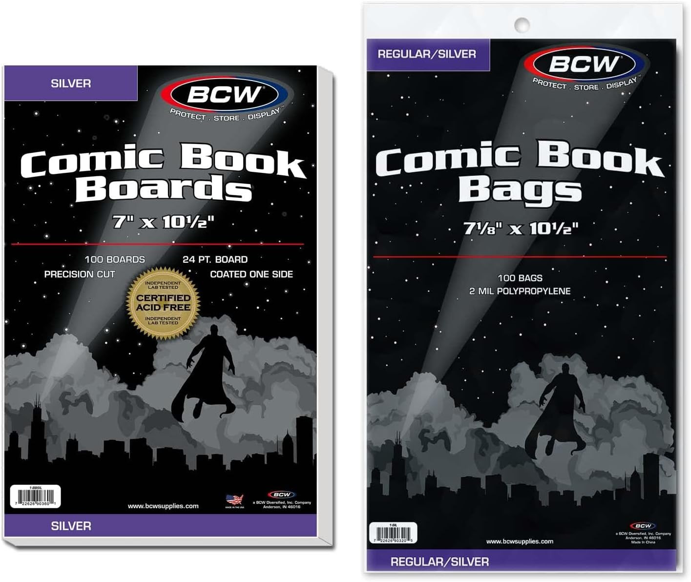 Silver Age Resealable Comic Bags and Boards Combo (100 Ct) | 100 Backing Boards