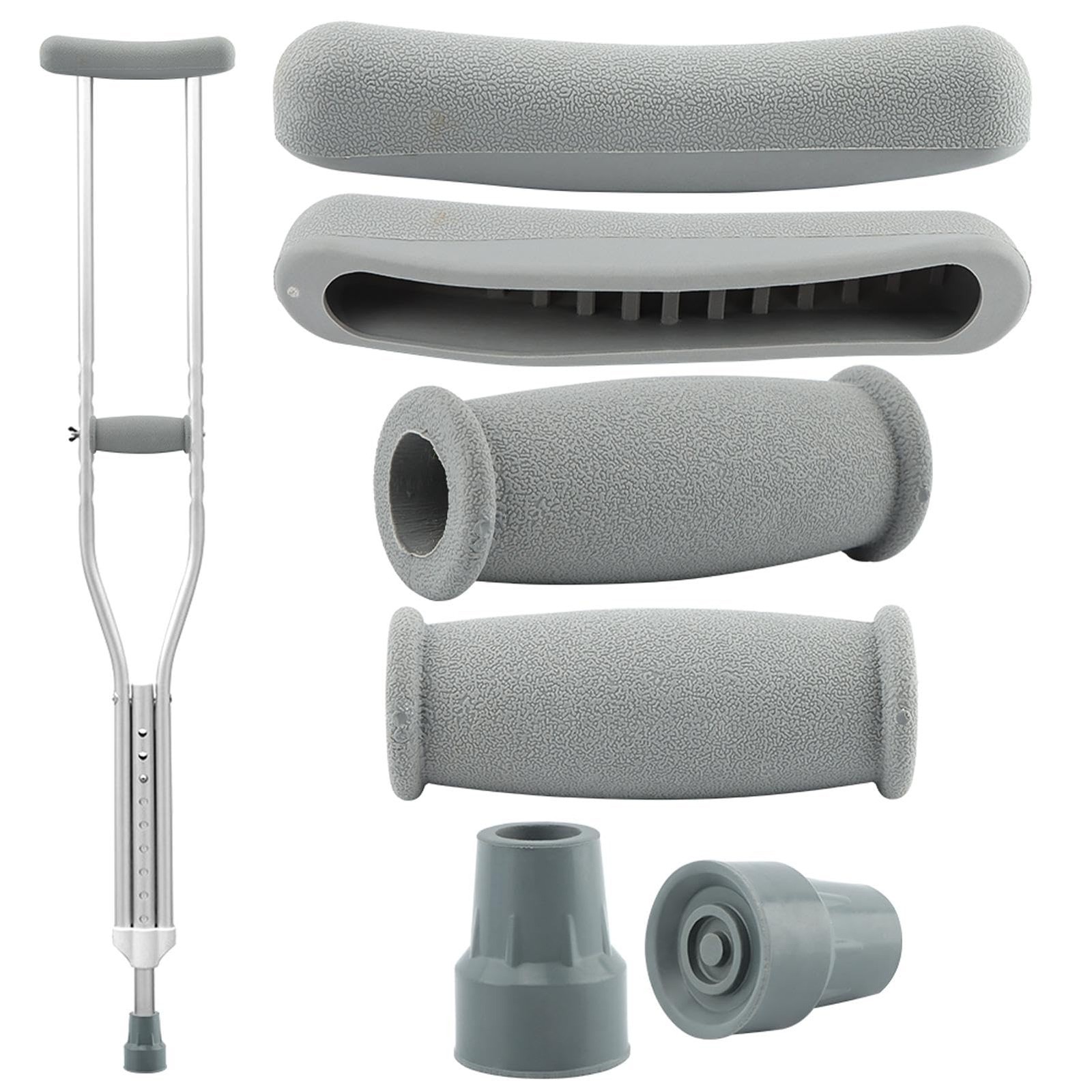 Grey 6 PCS Universal Rubber Crutch Pads Hand Grips Caps Replacement Set Aid
