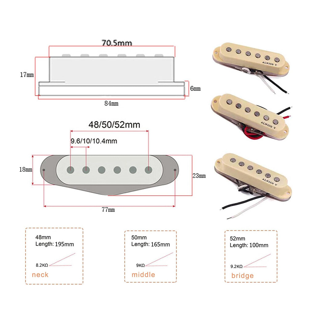 Genuine Alnico 5 Single Coil Pickups SSS Guitar Neck Middle Bridge Sets for ST