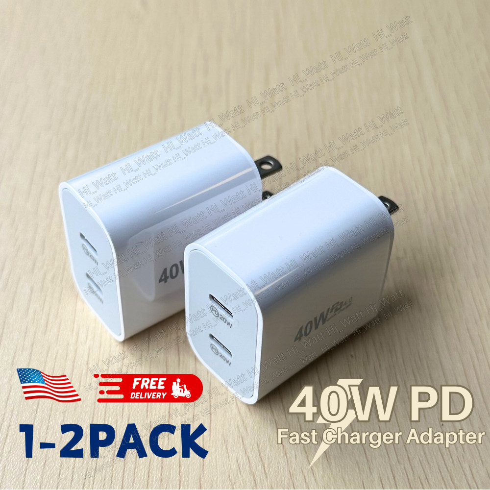 Dual PD 40W Fast Wall Charger Power Adapter For iPhone 15 Plus Pro Max Samsung