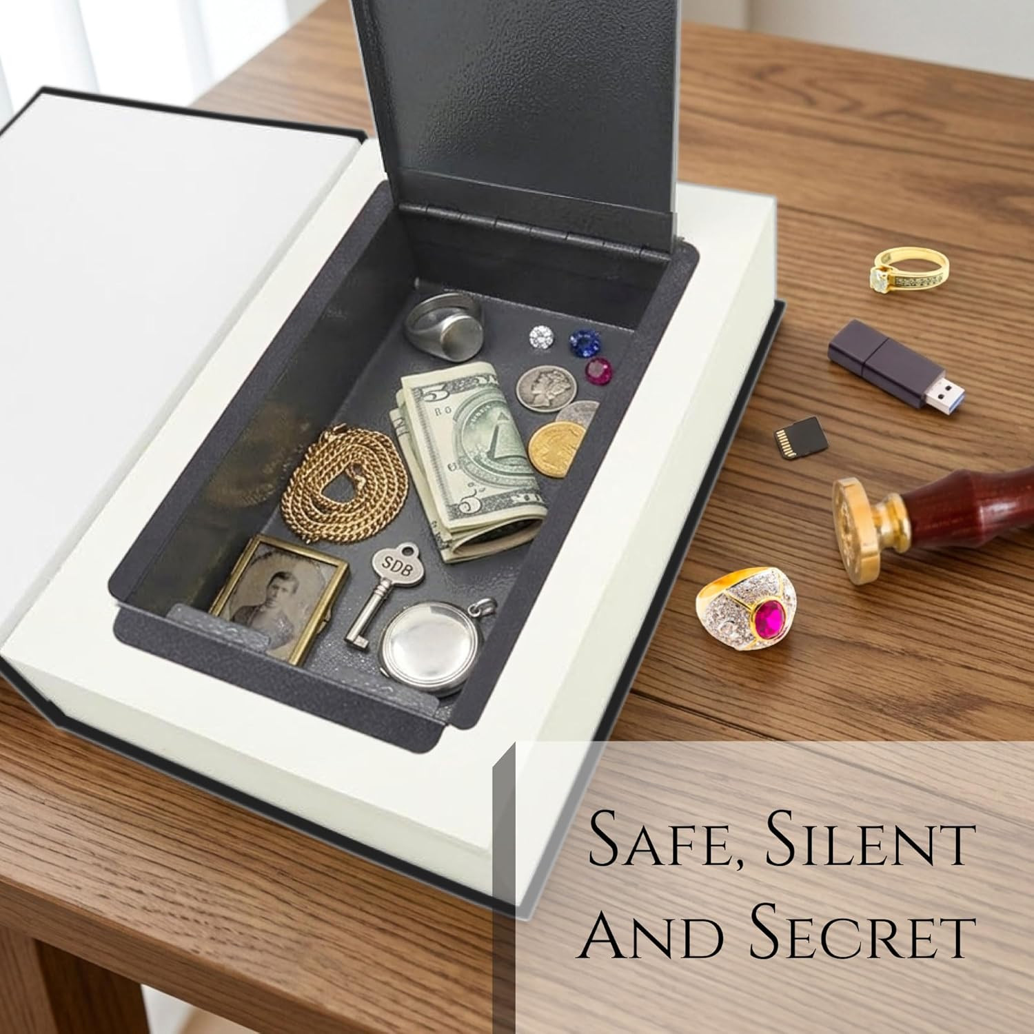 Bible Book Safe (Large, Combination Lock) | Enclosed metal lockbox fixed inside