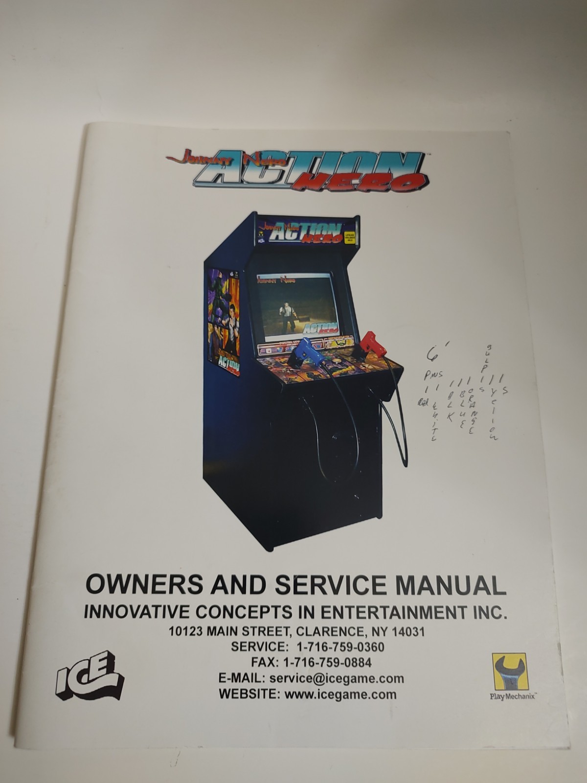 Johnny Nero Action Hero Owners Service Manual ICE Play Mechanix Arcade Original