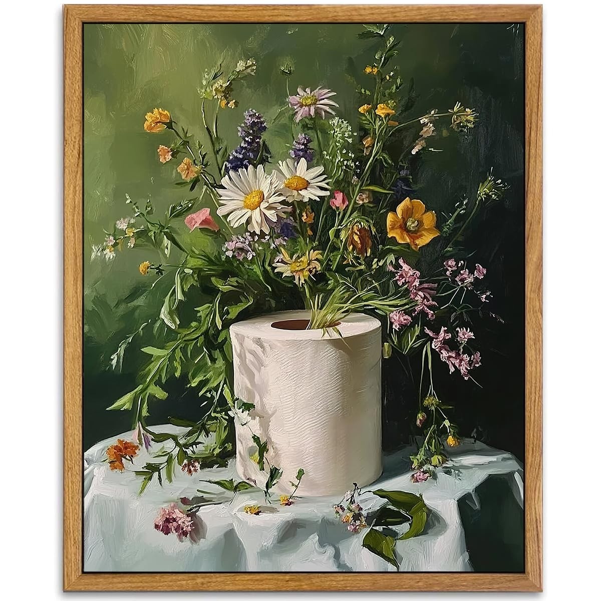 AtterrirArt Framed Funny Bathroom Wall Art, 16"L x 12"W, Toilet Paper Flower