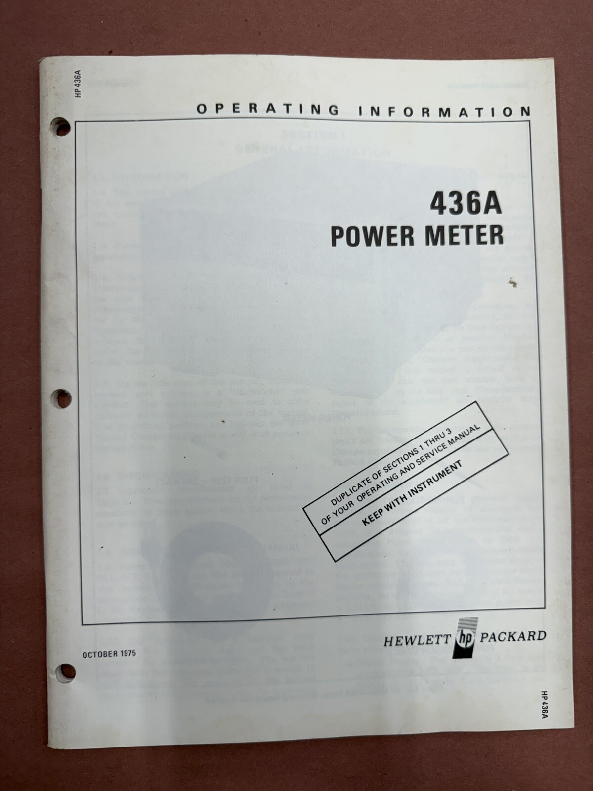 HP 436A Power Meter Operating Information Manual 00436-90006 October 1975