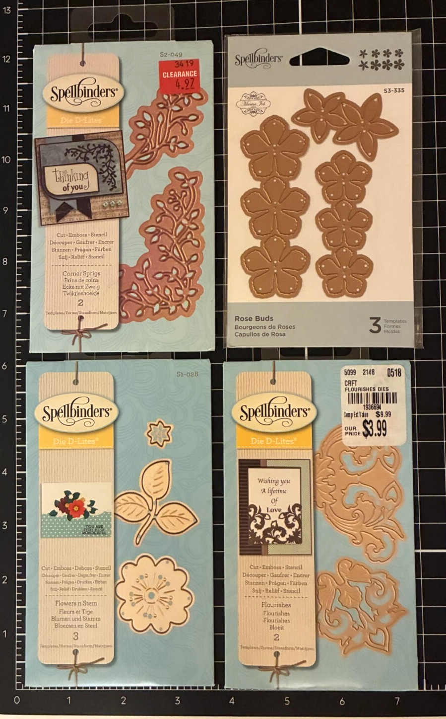 SPELLBINDERS Die D-Lites CORNER SPRIGS, FLOUISHES, FLOWERS N STEM or ROSE BUDS