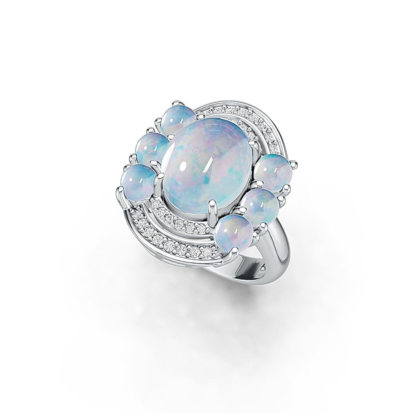 Sterling Silver Semi Mount Ring Setting Oval OV 11X9mm RD 4X4mm Cabochon