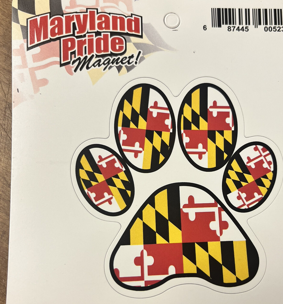 MARYLAND PRIDE FLAG  MAGNET PAW PRINT 3 1/4in by 3 1/4in DOG CAT ANIMALS PETS