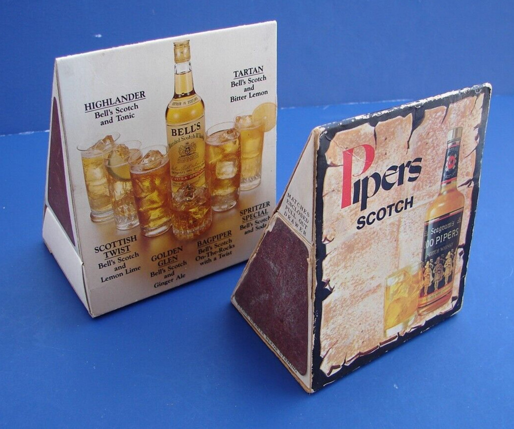 Vintage 70s Matches Match Box Ad Alcohol Whiskey Mid Century Triangle LOT OF 2