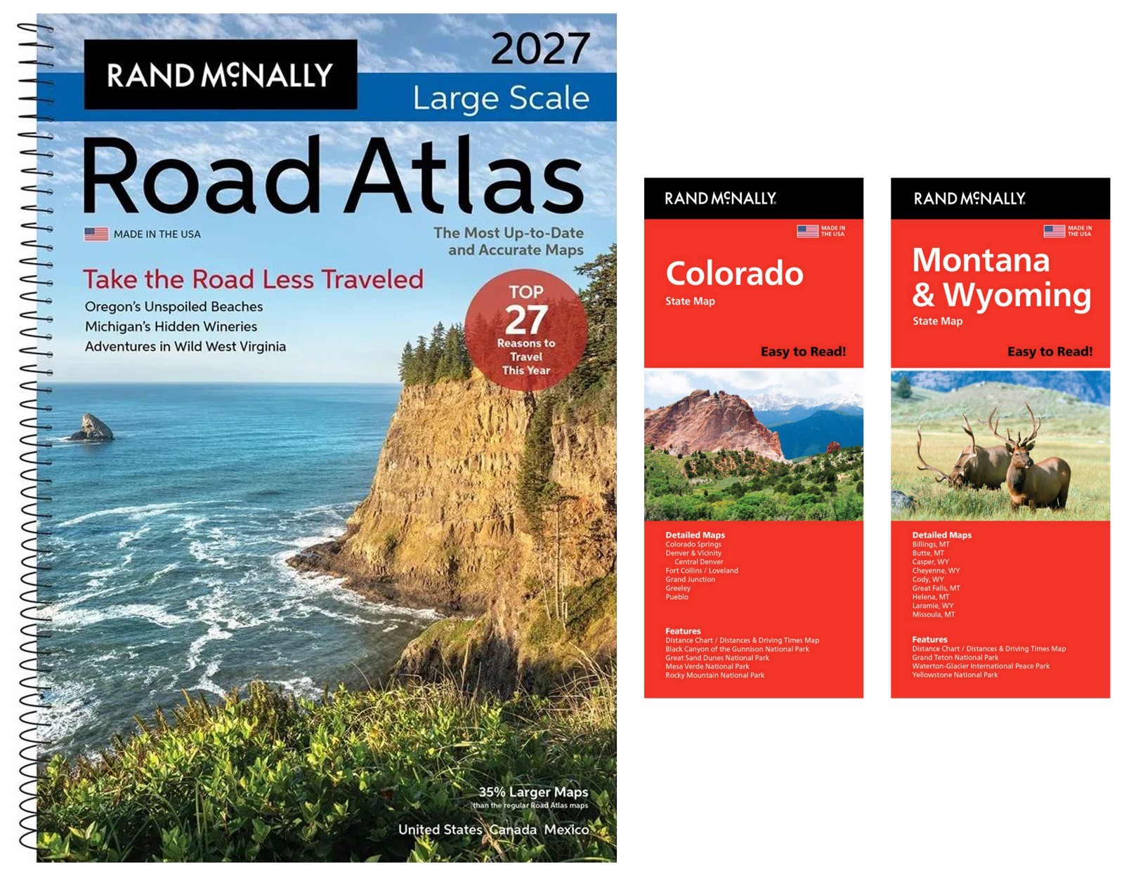 Rand McNally 2027 Large Scale Road Atlas + Easy-to-Read Colorado & MT/WY Maps