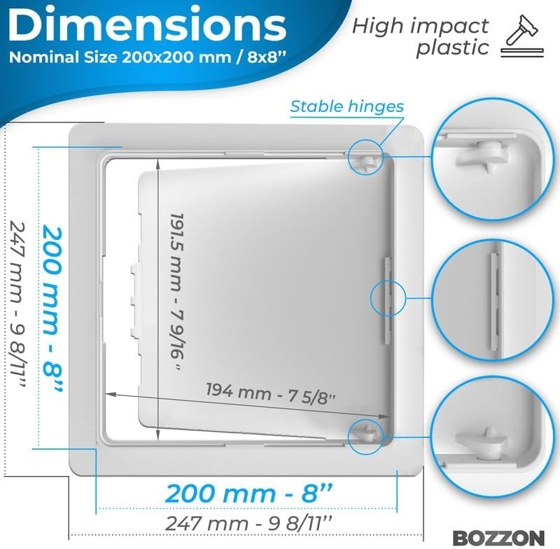Impact-Resistant 8x8 Access Door - Flexible Mounting & Removable Hinged Design