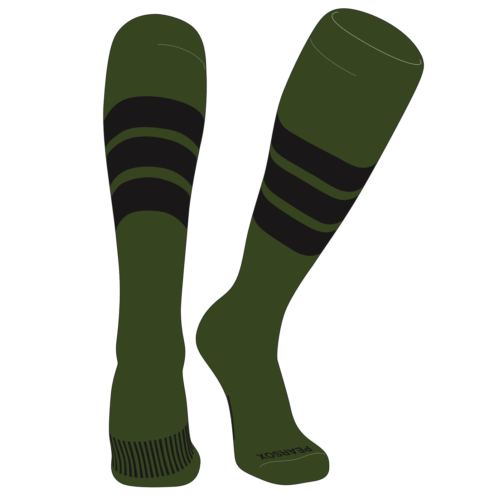 Striped OTC Baseball, Softball, Football Socks (C) Military Green, Black