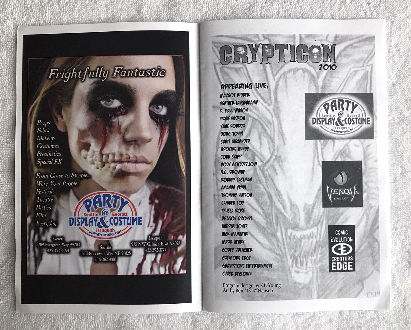 Crypticon Horror Convention ~ Seattle WA ~ 2010 Event Program ~ Signed by Nolan