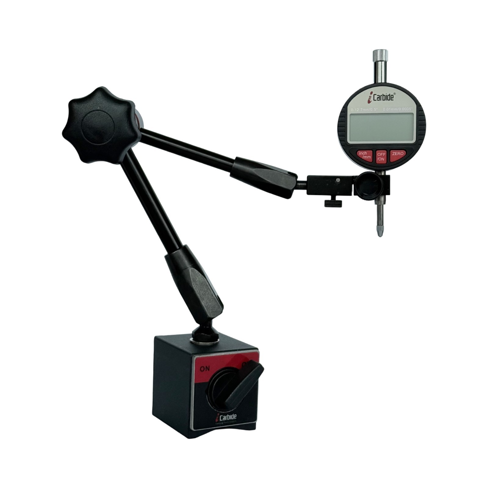 iCarbide Digital Dial Indicator 0.0005"/0.01mm Magnetic Base Stand Arm 110lbs
