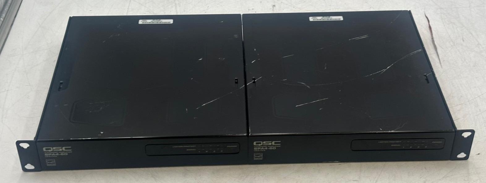 Lot of 2 QSC SPA4-60 4 Channel Lo-Z/Hi-Z Power Amplifier w/ Rack Ears