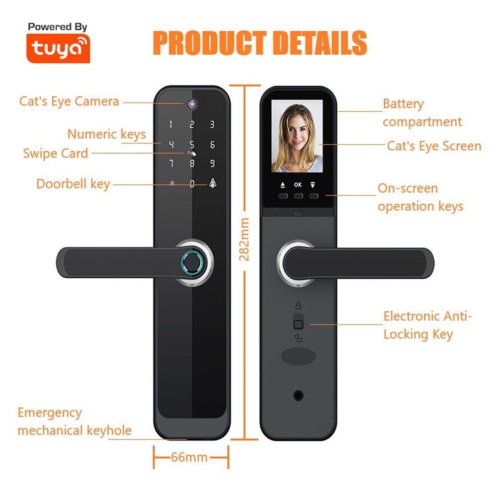 Face Recognition Tuya Wifi Smart Door Lock Visual Intercom Fingerprint NEW