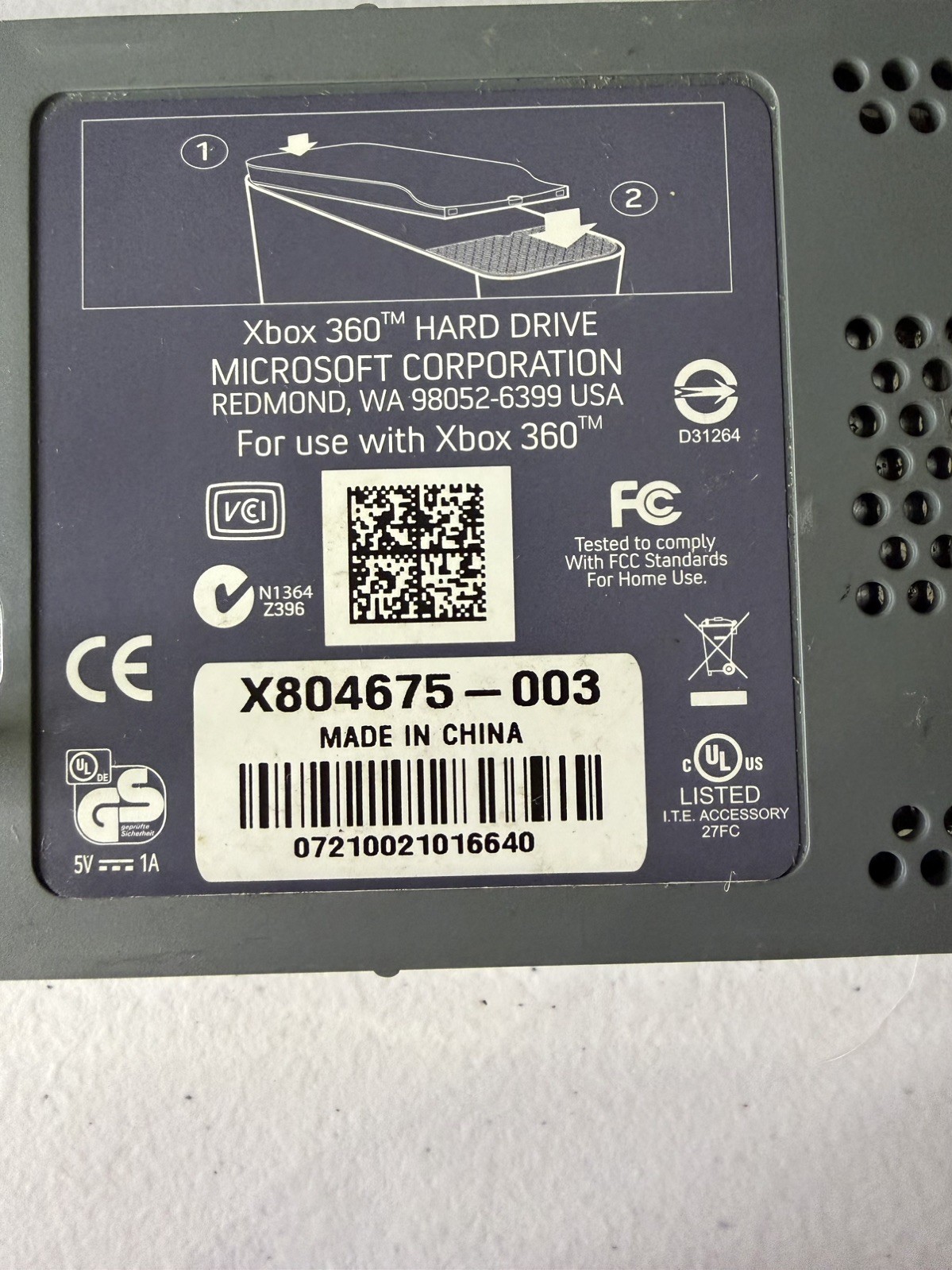 Microsoft Xbox 360 HDD External Hard Drive Storage X804675-003 W1 - Tested