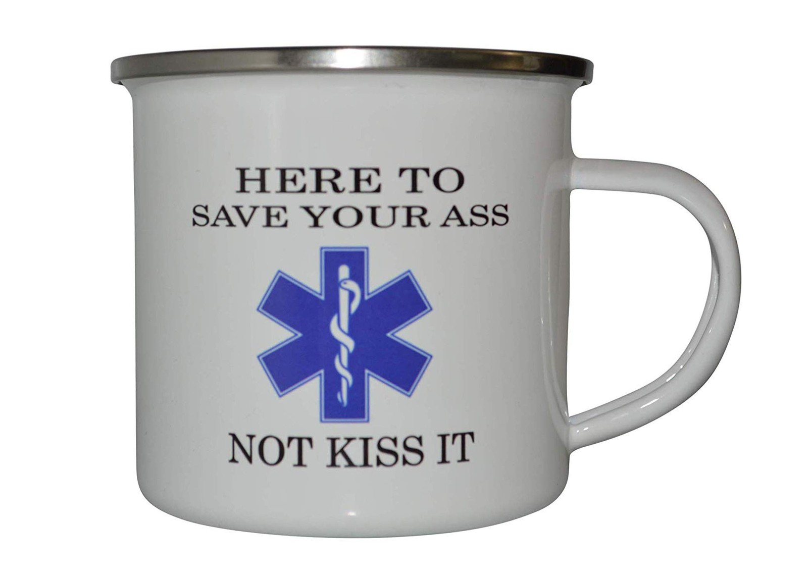 Rogue River Tactical EMT EMS Here To Save Camp Mug Enamel Camping Coffee Cup ...