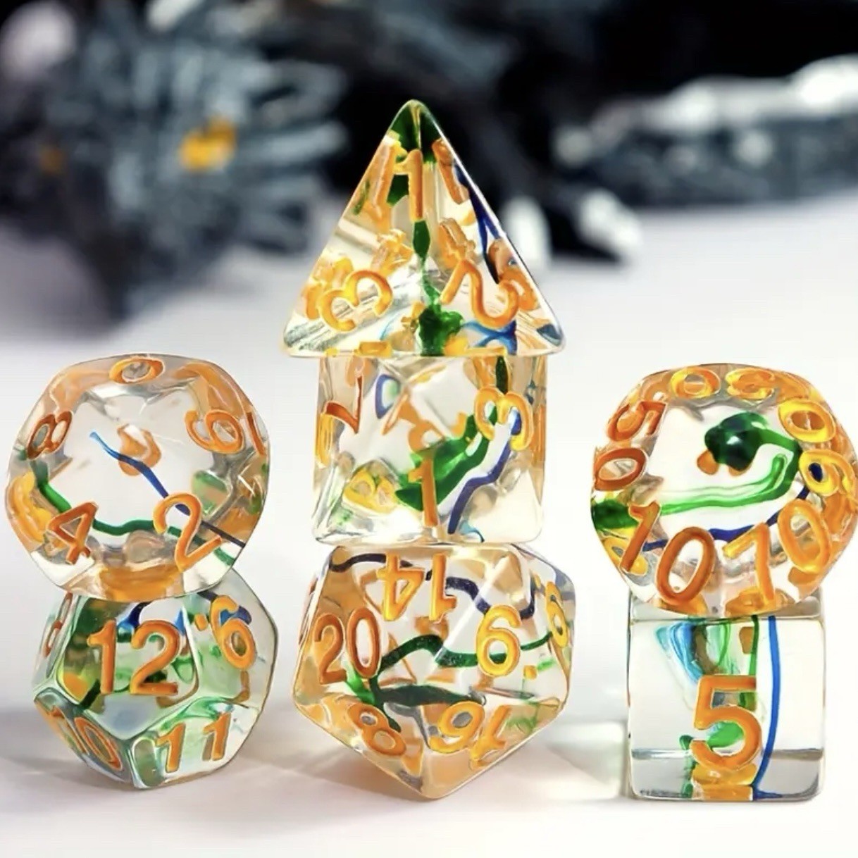 Resin DND Dice Set D&D, Dungeons and Dragons Dice of 7 RPG Dice Set Blue Green