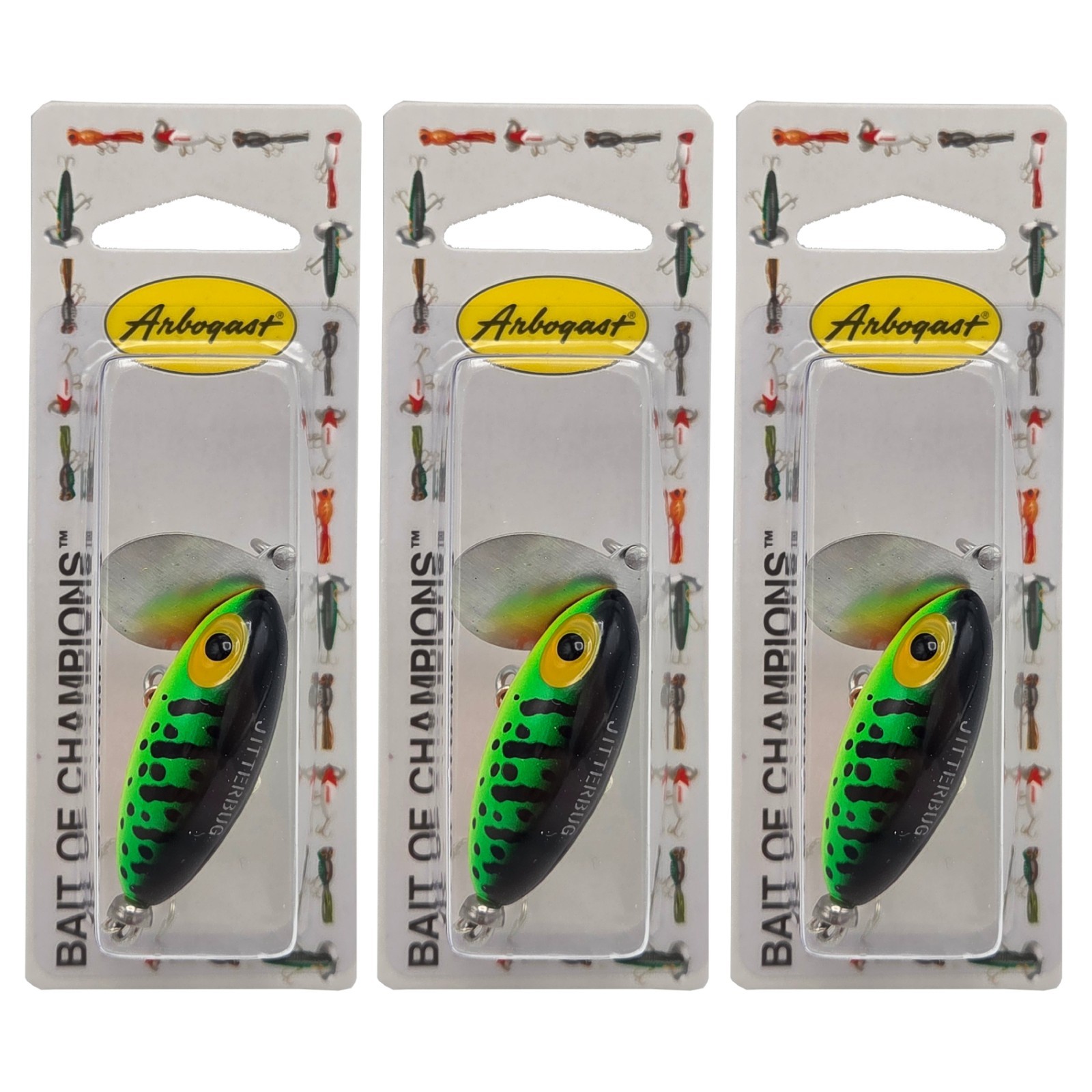 (Lot of 3) Arbogast Jitterbug 1/4oz Fire Tiger Topwater Bass Lure Brand New