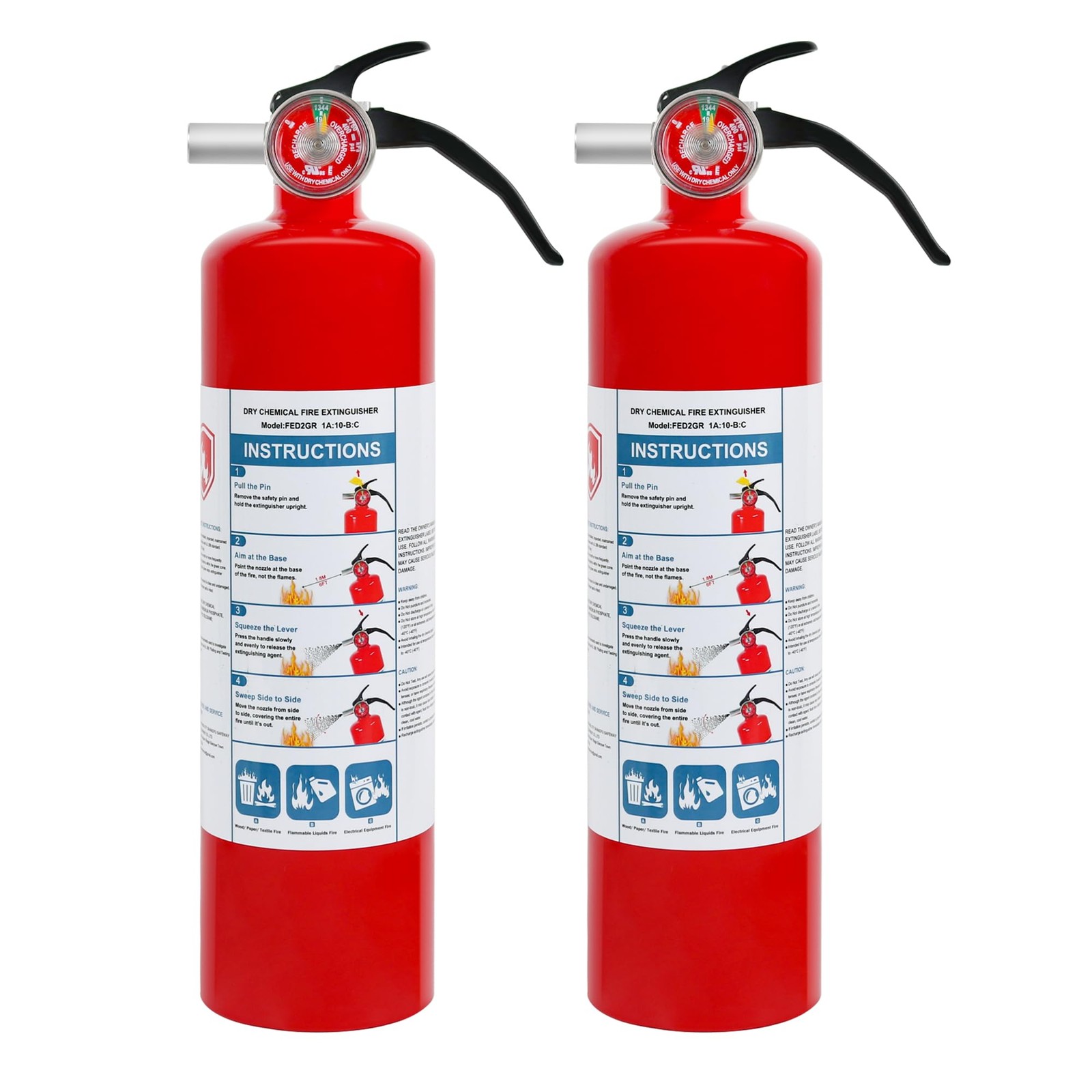 2 Pack ABC Dry Chemical Fire Extinguishers, 2.5 lb 1A:10B:C Rating for Home, Car