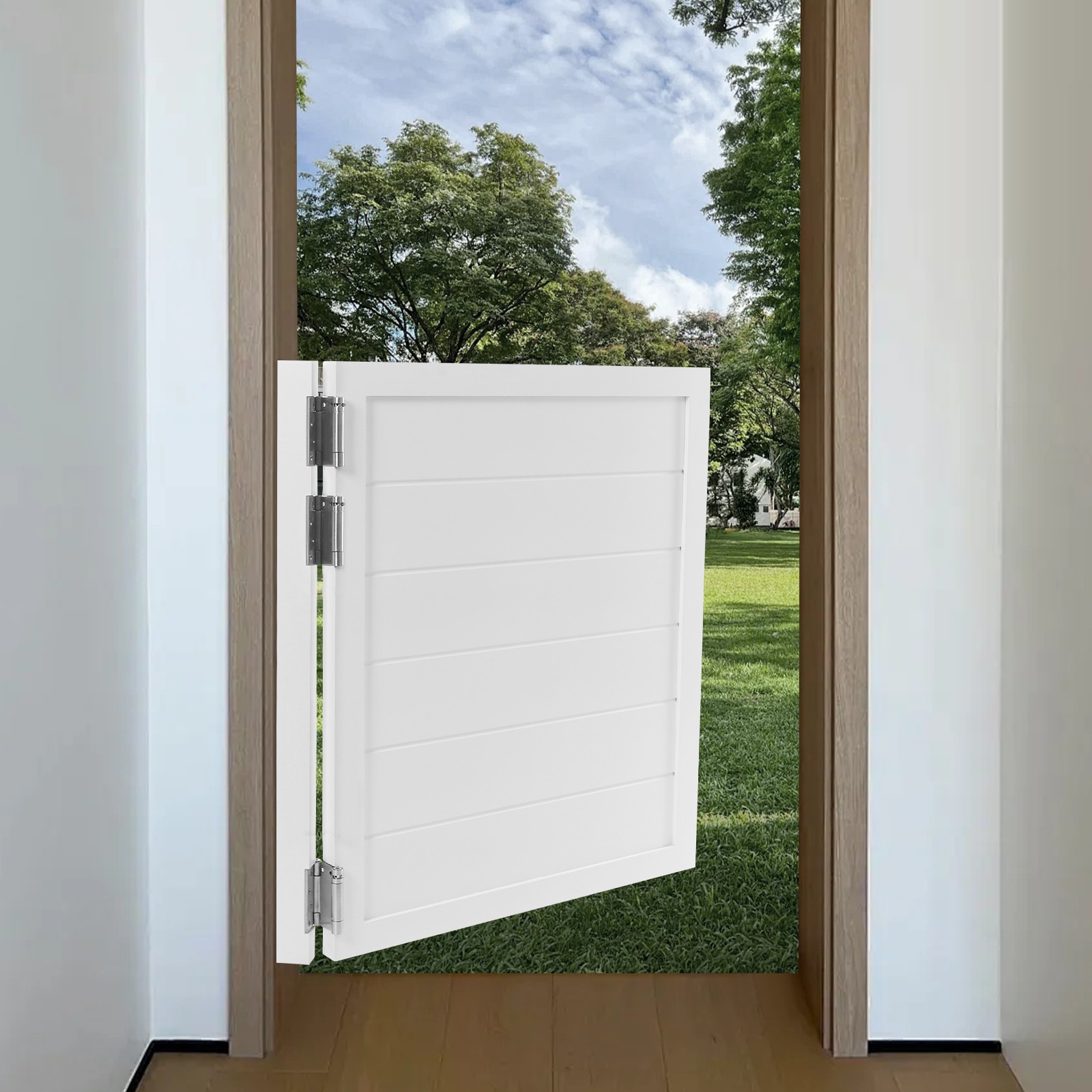Partition Door Multi-function Wood Modern Single-Door Leaf w/ Hinges & Doorpost