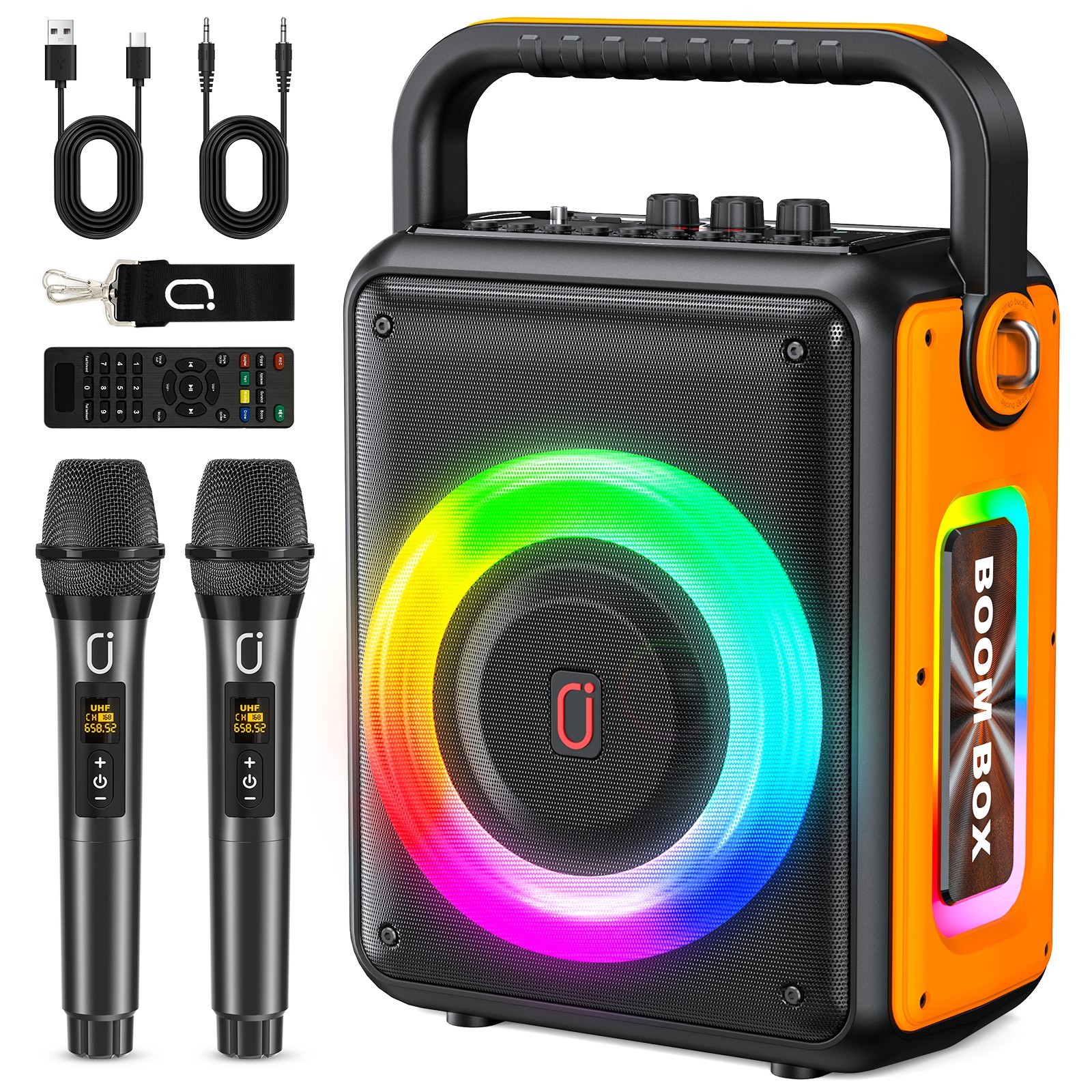 JYX Portable Bluetooth Speaker Karaoke Machine System with Microphones For Party