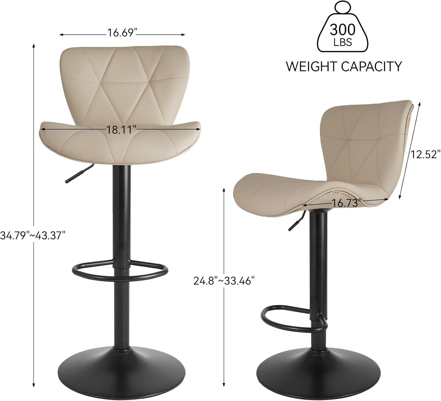 Modern Bar Stools Set of 2,Adjustable Faux Leather Upholstered Swivel Bar Stools