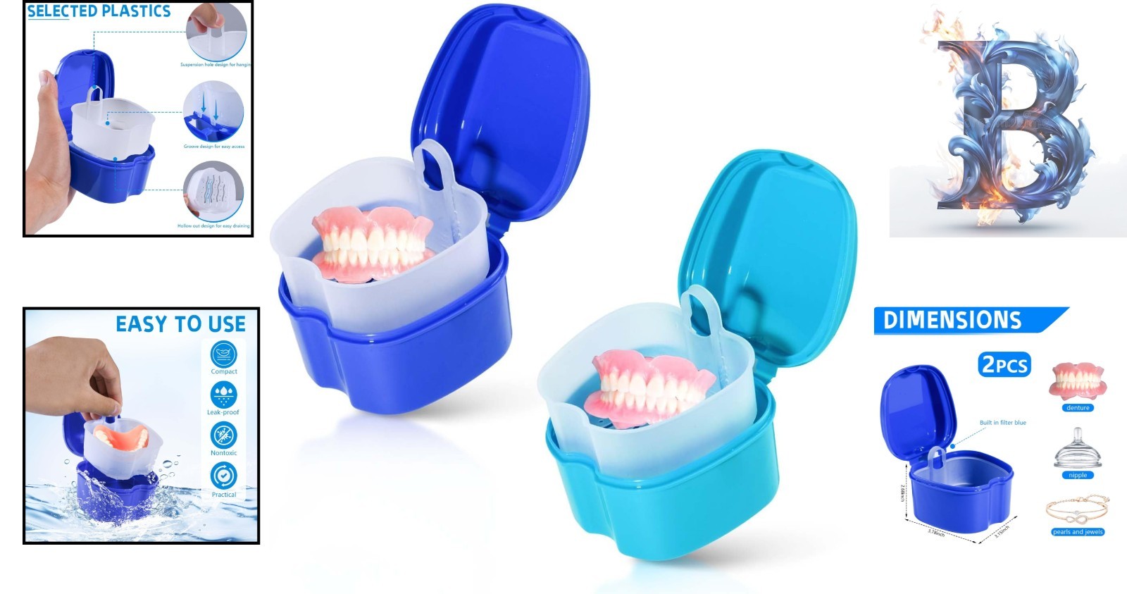 Compact Denture Storage Case Set with Strainer - Perfect for Travel Needs