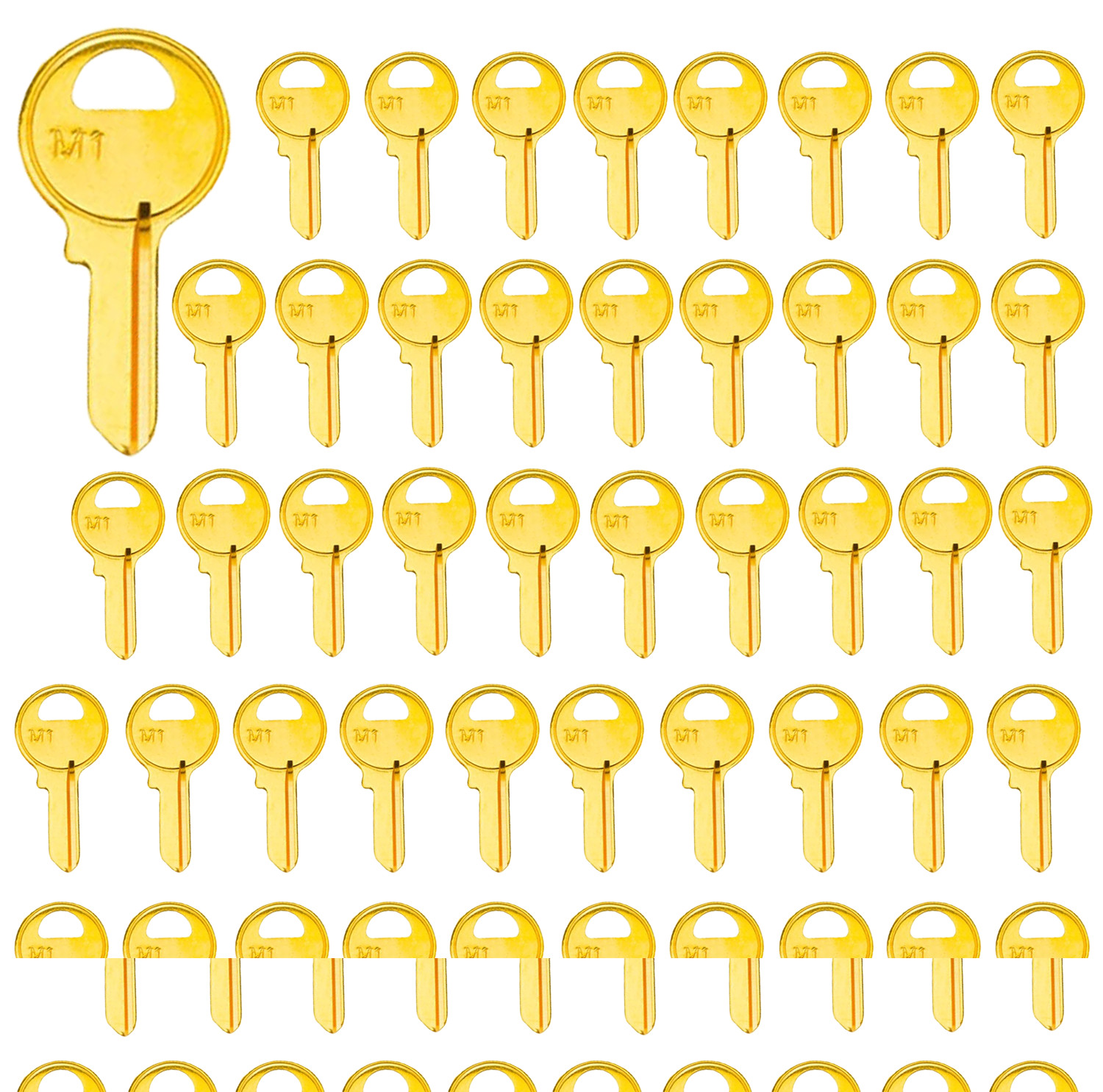 NEW 50PCS Brass Finish Key Blanks, M1 (MA1) Uncut Blank Keys . .