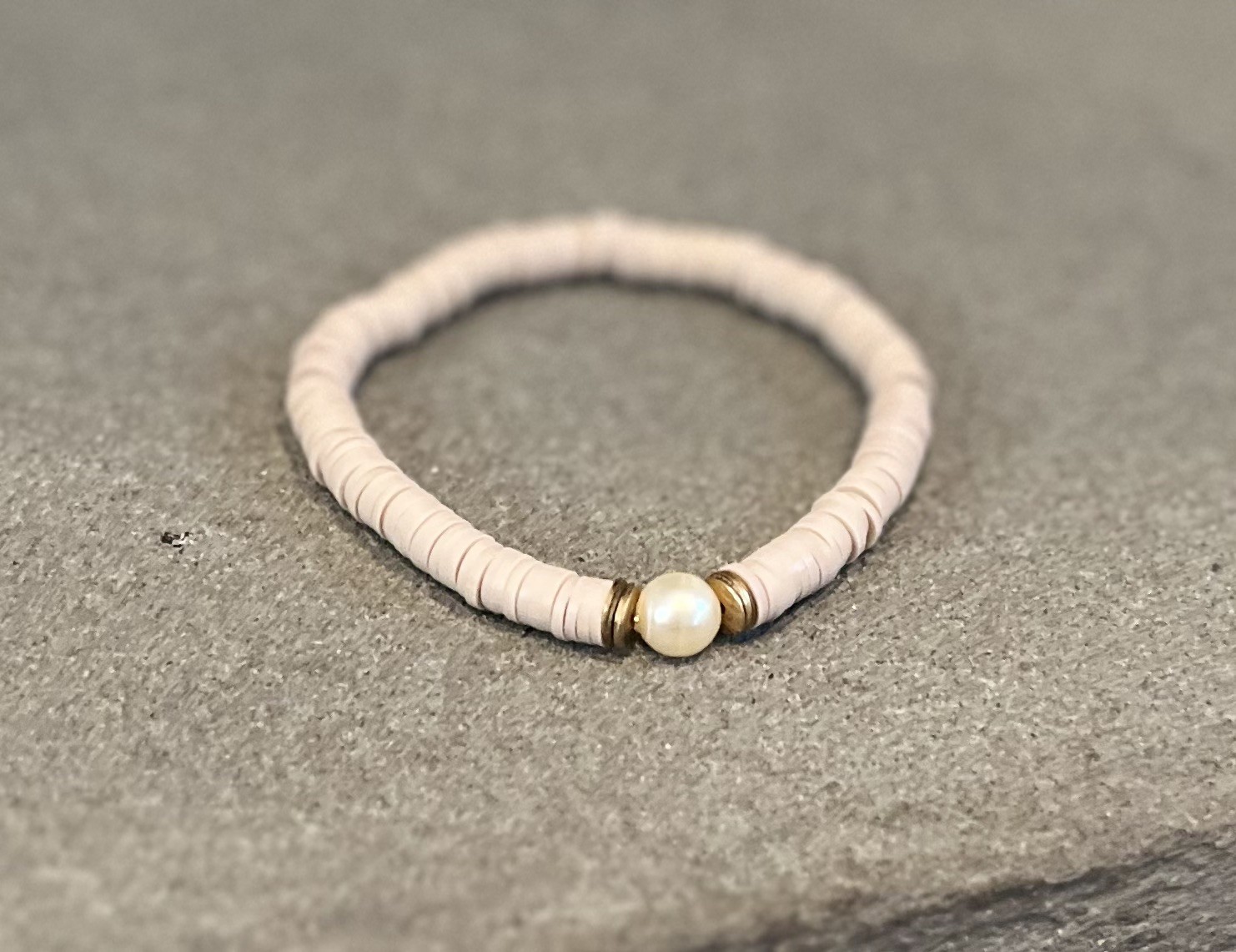Genuine Cultured Pearl Clay Disc Bracelet Tan