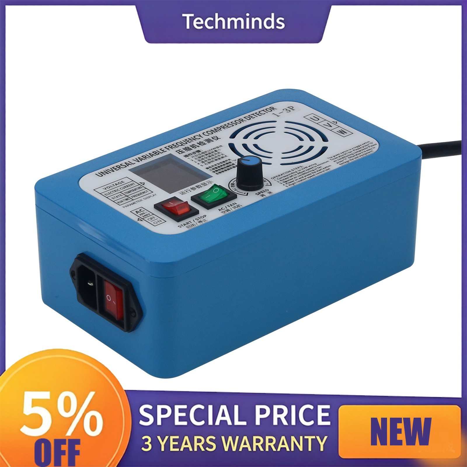 1-3/4/5HP AC Frequency Conversion Air Compressor Detector AC200-240V ColorScreen
