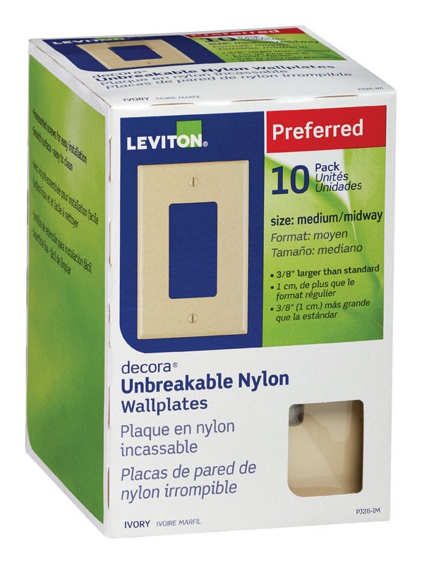 Leviton PJ26-IM Decora Ivory 1-Gang Nylon Rocker Wall Plate 4.88 H x 3.13 W in.