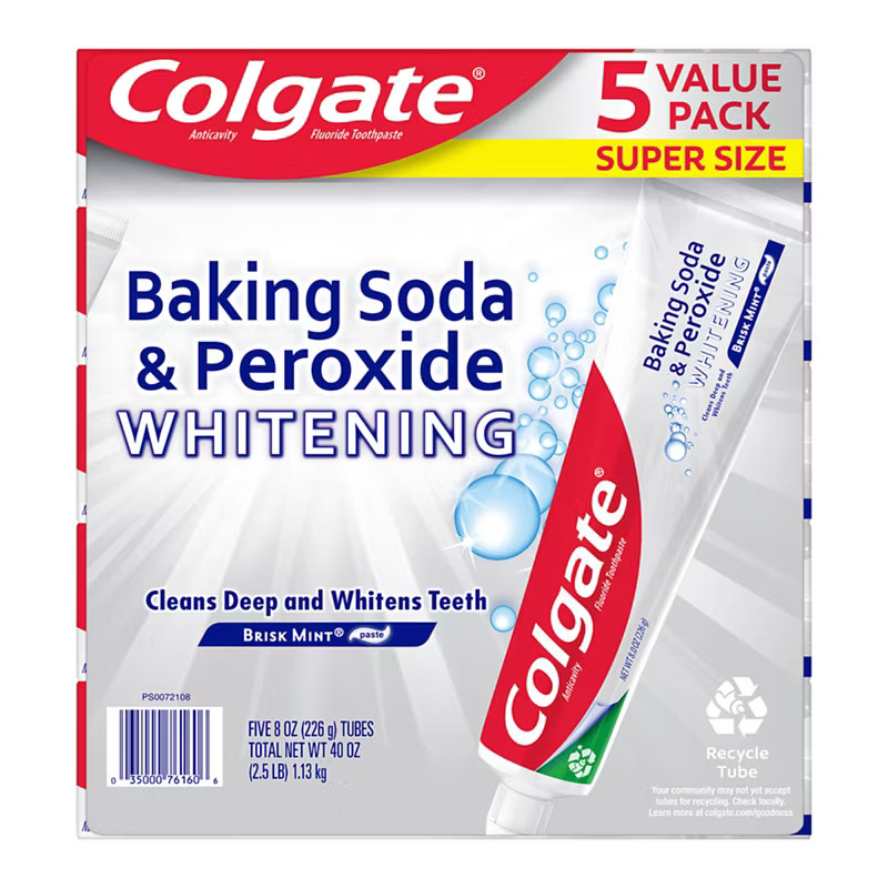 Colgate Baking Soda Peroxide Toothpaste 5 Pack x 8 oz Whitening Brisk Mint