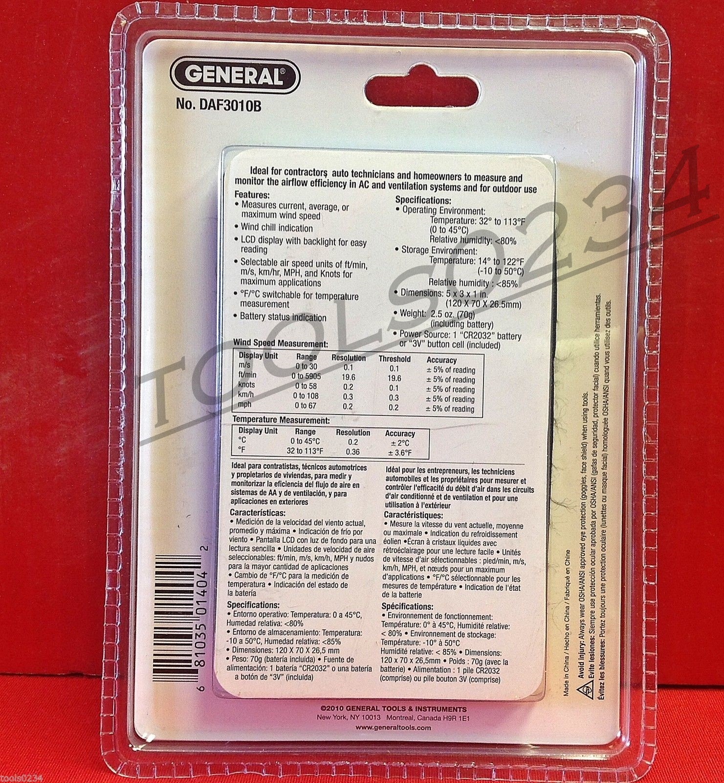 DAF3010B Anemometer Wind Airflow Meter Digital General Tools