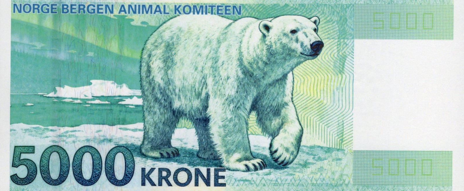 Norway TEST NOTE 5000 Polar Bear Banknote Animal COMM Note World Paper Money UNC