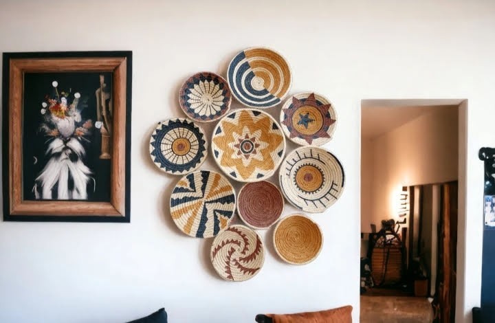 Natural Wicker Wall Decor Set – Handmade Boho Wall Baskets Bohemian Wall Decor