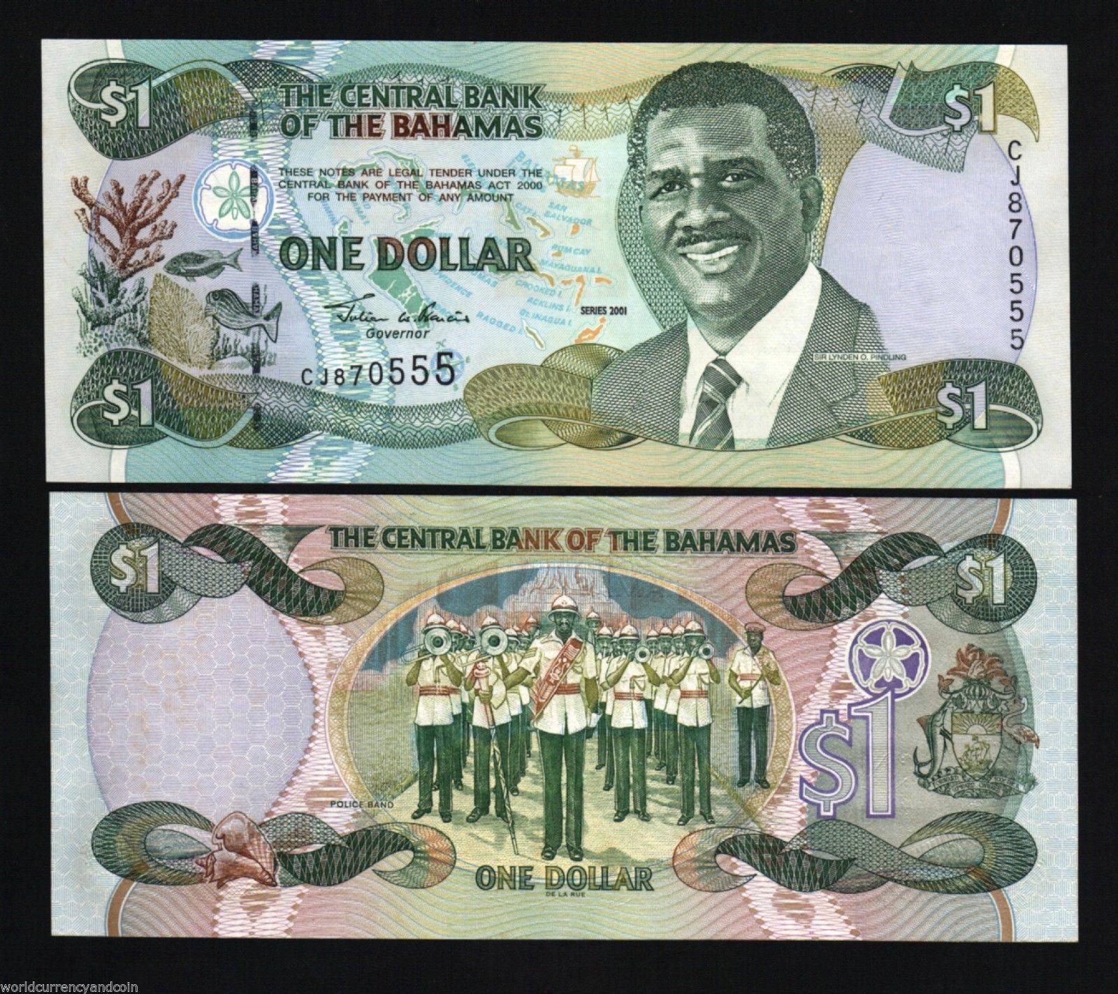 BAHAMAS 1 DOLLAR P-69 2001 X 1 Pcs Lot POLICE BAND UNC MONEY BANK NOTE