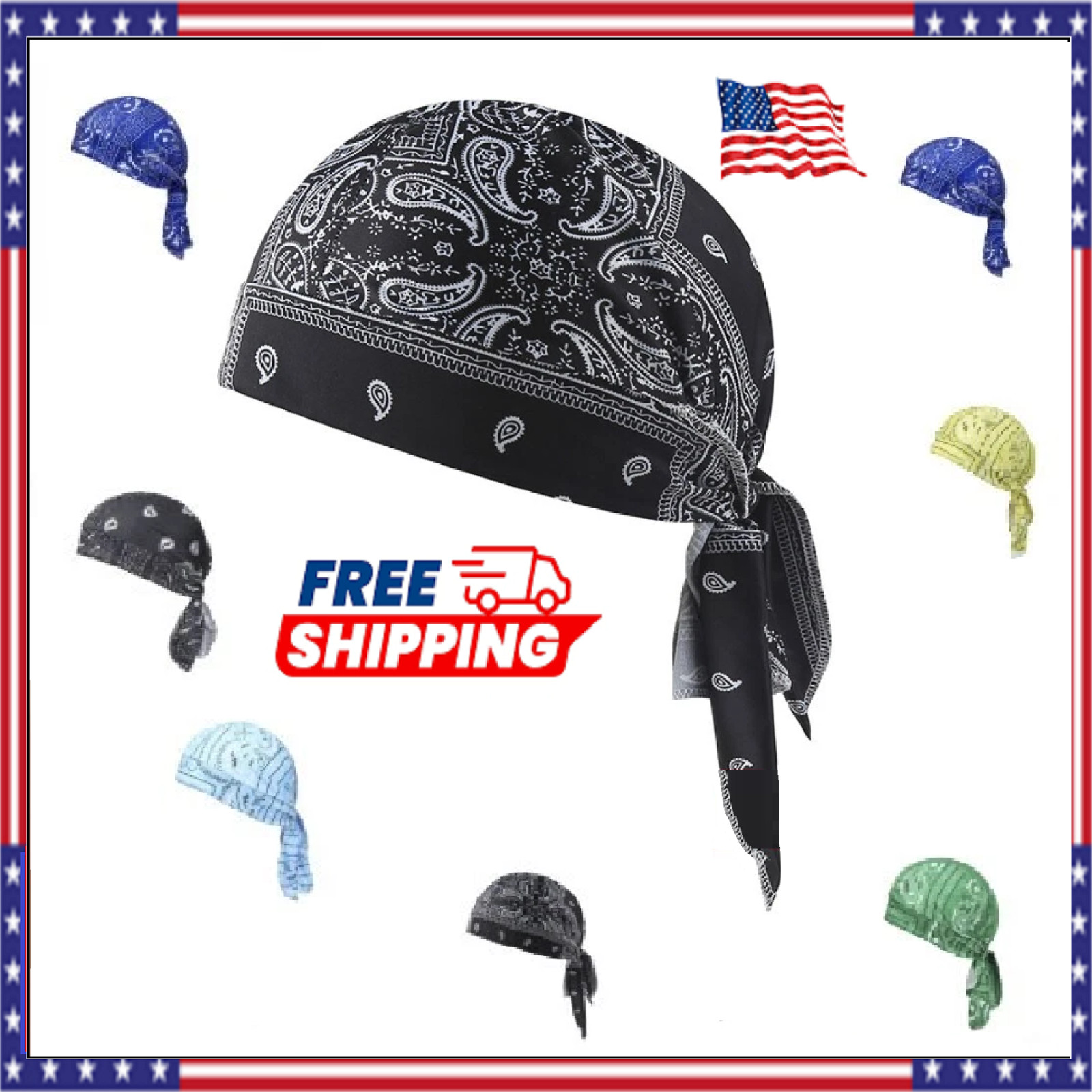 Elastic Motorcycle Wrap Biker Du Bandana Paisley Doo Rag Head Skull Cap Durag US
