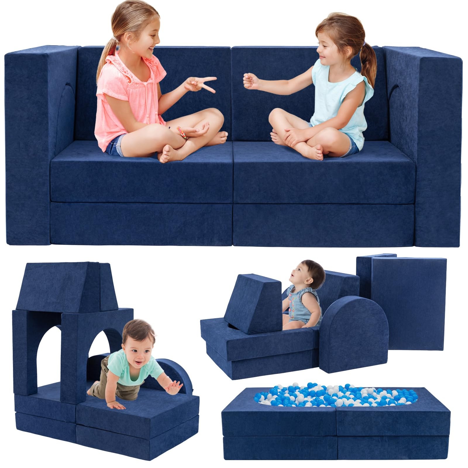 10 Pcs Modular Kids Play Couch, Foam Kids Play Couch for Playroom & Bedroom, ...